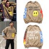 Spot Cross-border Foreign Trade kanye kanye Smiley Foam Printed Round Neck Sweatshirt Men's and Women's Hip Hop Fleece Jacket Spot Cross-border Foreign Trade kanye kanye Smiley Foam Printed Round Neck Sweatshirt Men's and Women's Hip Hop Fleece Jacket