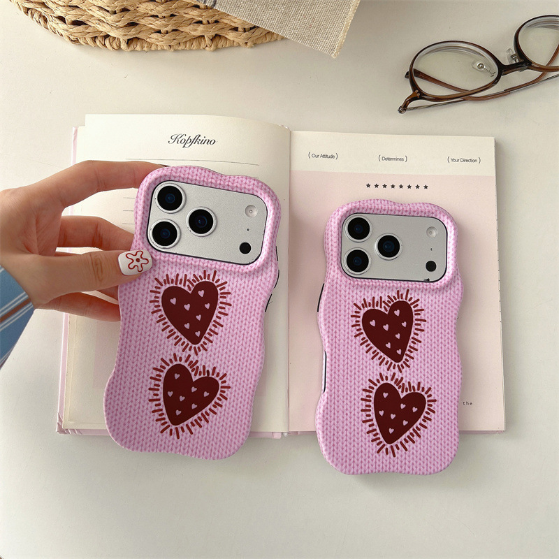 小众编制纹苹果17pro保护套创意15爱心手机壳iphone16波浪壳13/14