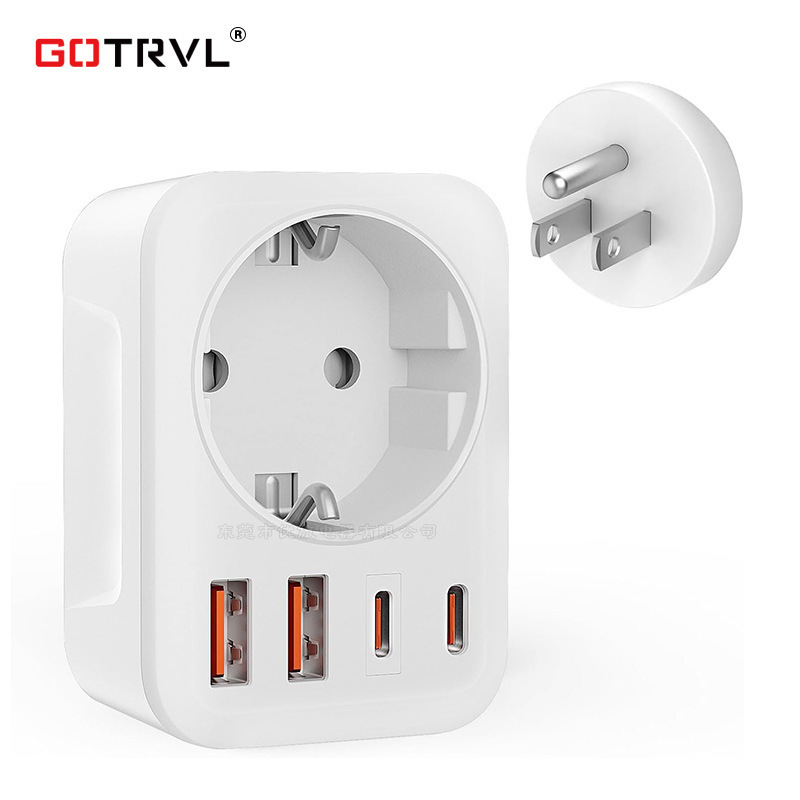European to American Travel Plug U.S. Standard to German Standard to British Standard Conversion Plug Double C- Port EU to U.S. Plug