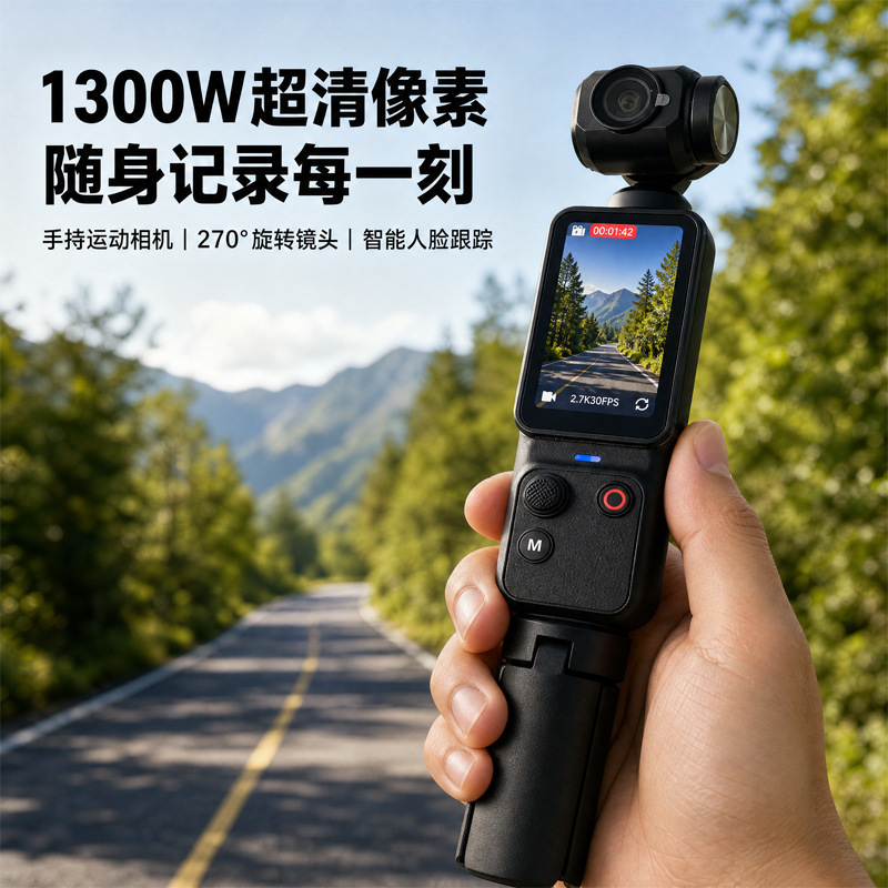 Cross-border handheld sports camera, Wi-Fi enabled, high-definition recorder, capable of video recording, taking photos, and featuring smart facial recognition Cross-border handheld sports camera, Wi-Fi enabled, high-definition recorder, capable of video recording, taking photos, and featuring smart facial recognition
