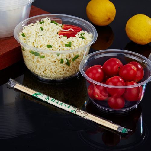 Disposable tableware bowls and chopsticks set household soup bowl lunch box chopsticks thickened plastic round packed fast food box wholesale