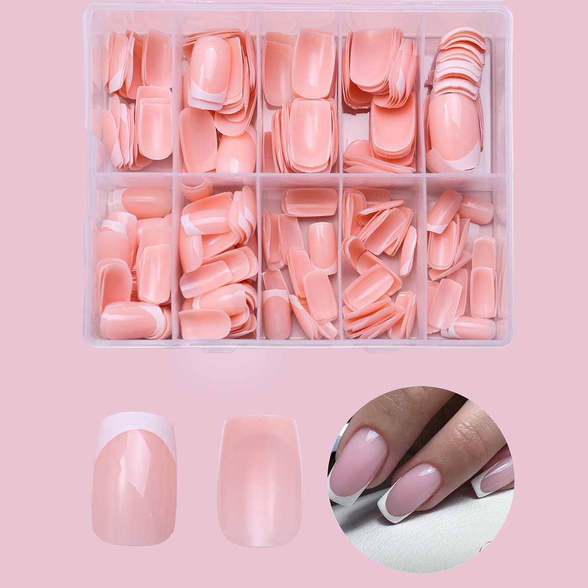 240 piezas en caja desnudas rosadas francesas líneas de bordado blanco simple versátil desmontable al por mayor