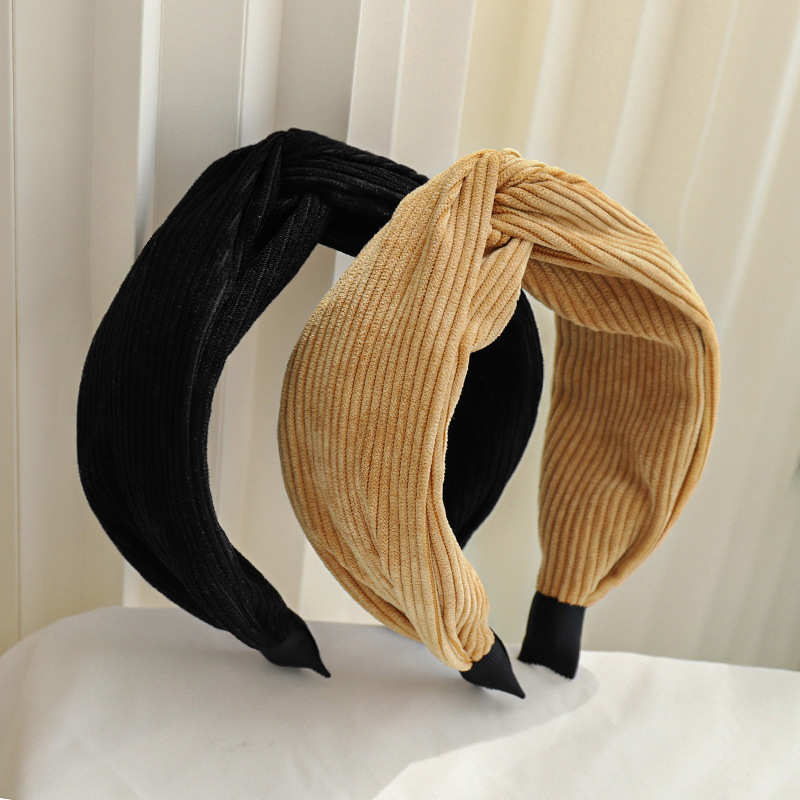 Retro Solid-Color Corduroy Headband, Simple Wide-Edge Cross Design, Trending Online Girls' Hair Accessories—Perfect for Washing Face, F708