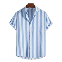 AliExpress мужской кардиган с коротким рукавом и лацканами Топ Мужская рубашка 2023 пляжная гавайская рубашка полосатый принт Мужская