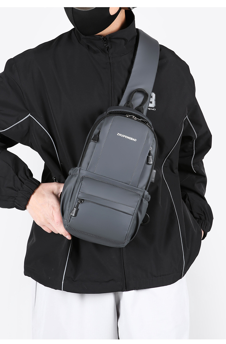 Customized men's business chest bag, trendy casual cycling backpack, lightweight large-capacity single-shoulder bag, simple crossbody bag undefined