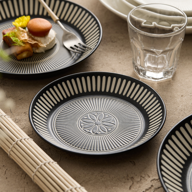 Dehua Ceramic Plate High-End Printed Relief Deep Plate Shallow Plate Japanese Tableware Artistic Conception Dish Presentation Dish Plate Home Dehua Ceramic Plate High-End Printed Relief Deep Plate Shallow Plate Japanese Tableware Artistic Conception Dish Presentation Dish Plate Home