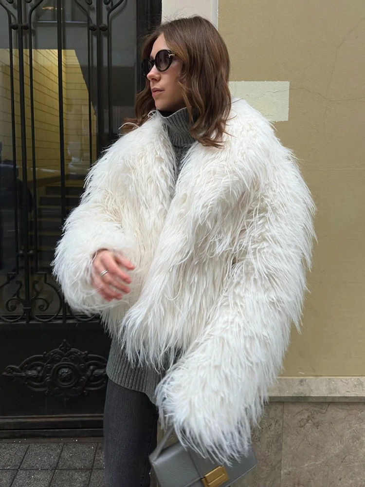 Cross-Border Foreign Trade Women's Clothing Autumn and Winter New European and American Style Long Fur-Like Faux Fur Green Fruit Collar Coat