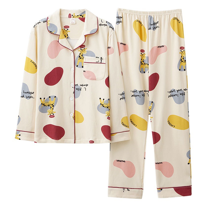 Traje % Pijama de algodón de las mujeres de primavera y otoño de manga larga de estilo coreano chica de dibujos animados chaqueta de invierno al aire libre ropa para el hogar