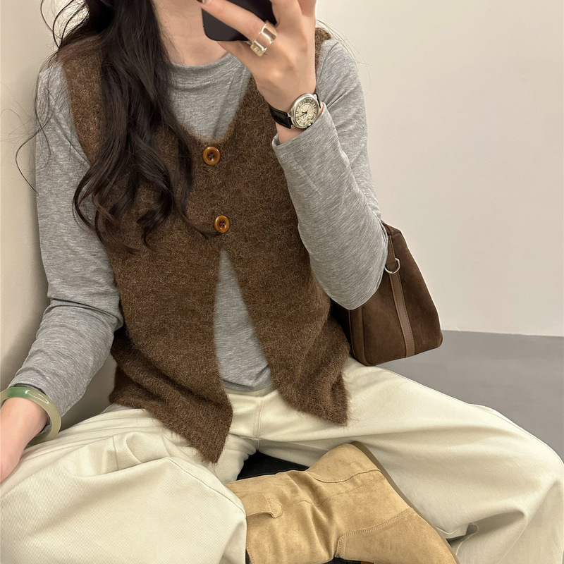 秋冬新款叠穿复古毛衣背心针织马甲无袖外套超好看时尚设计感上衣|undefined