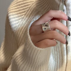 霧面八芒星刻印戒指女幾何寬邊時尚疊戴開口指環ins風小眾食指戒