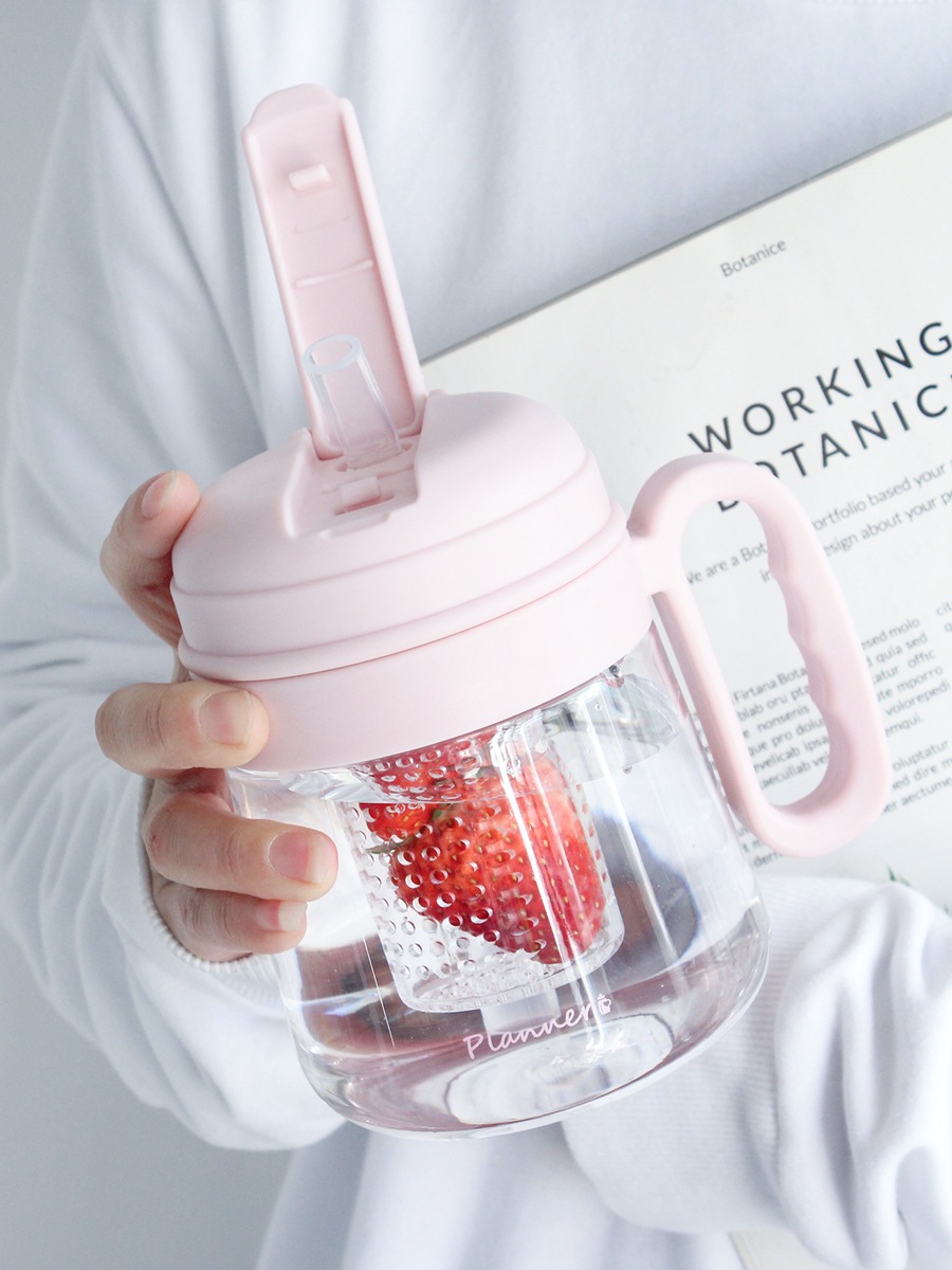 BB4C wholesale office water cup for girls, high-quality straw cup, plastic cup with handle, anti-fall tea cup