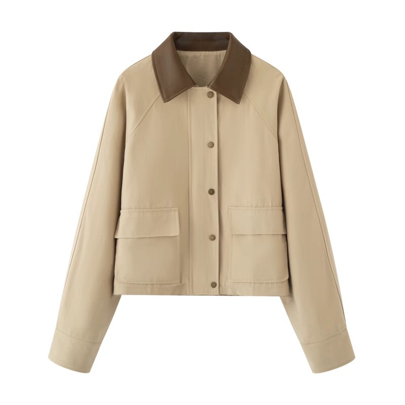 2025 Spring and Autumn New Lapel khaki Casual Coat Short Coat Jacket Women 4G2111091