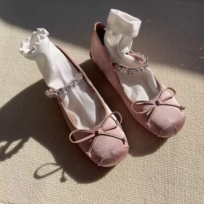 Invisible ballet shoes made of sheepskin leather with rhinestones…