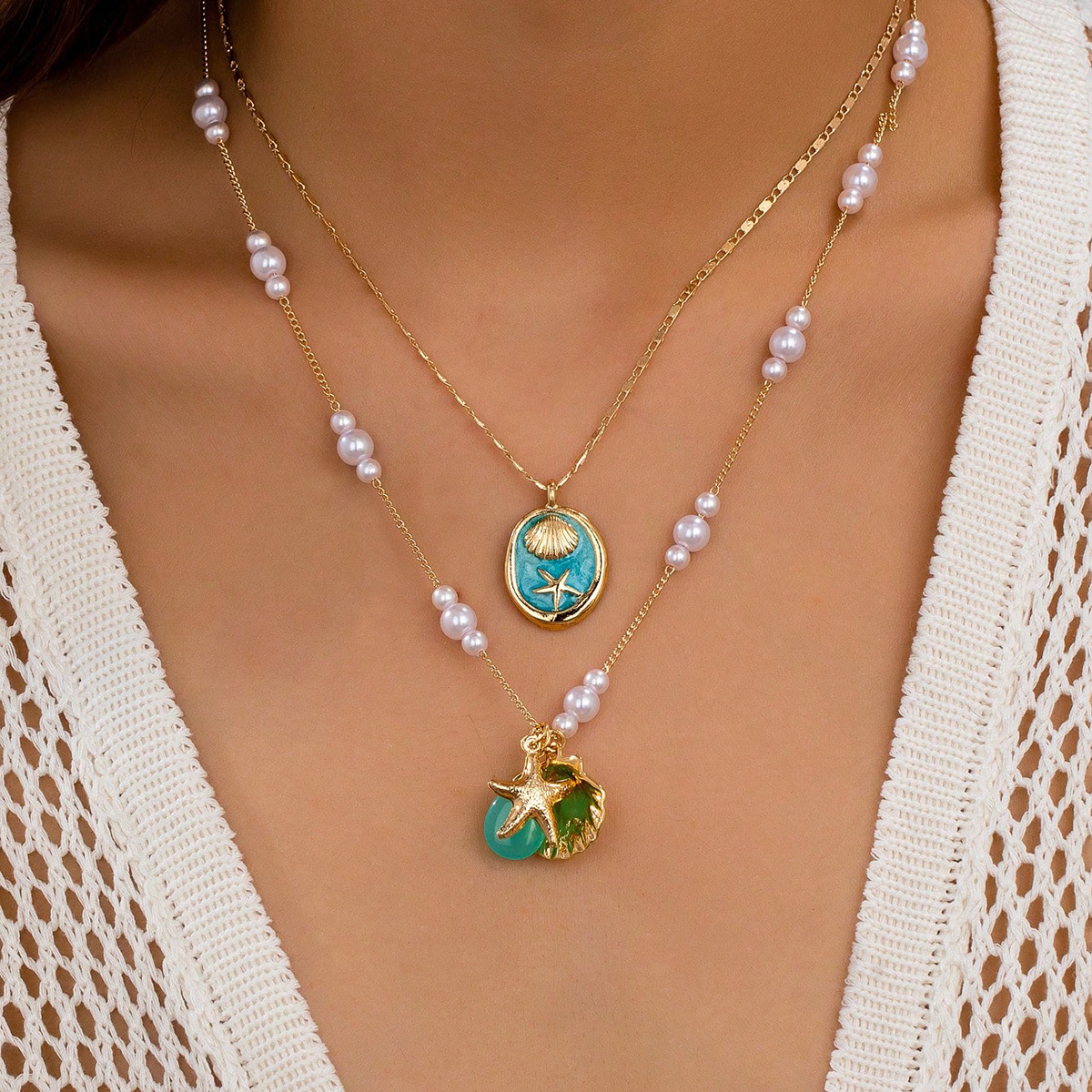 Summer beach marine glass pendant pearl