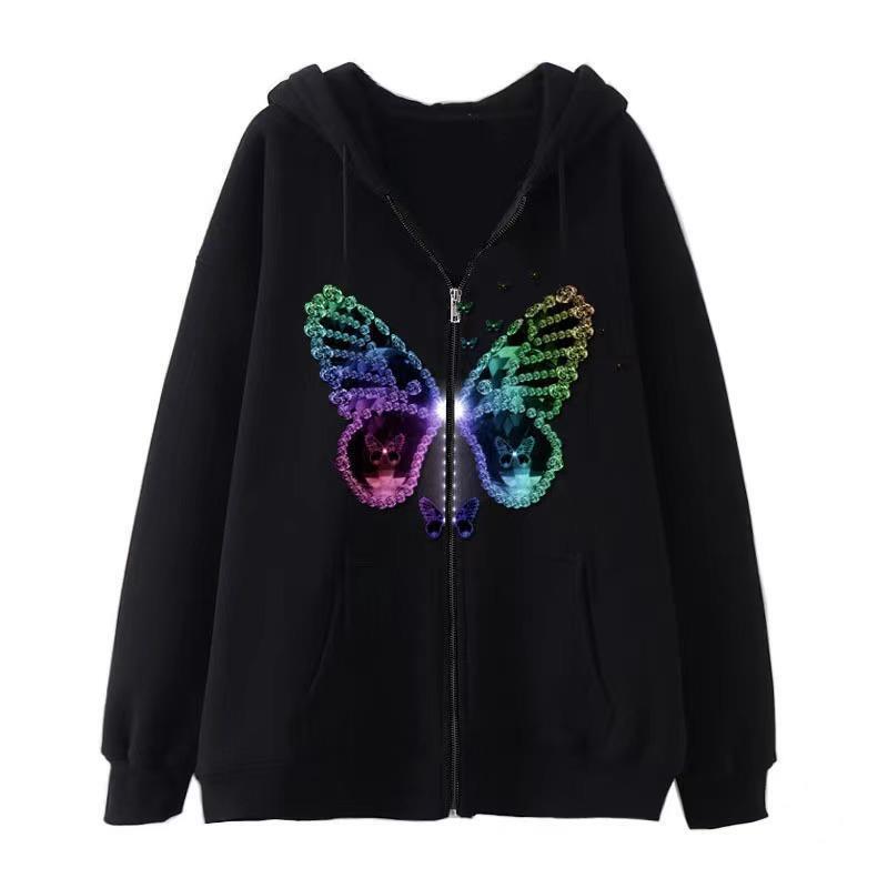 New Dark Style Hip-Hop Goth Harajuku Y2K Skull Butterfly Zipper Hoodie for Men and Women Harajuku Jacket Sweatshirt New Dark Style Hip-Hop Goth Harajuku Y2K Skull Butterfly Zipper Hoodie for Men and Women Harajuku Jacket Sweatshirt