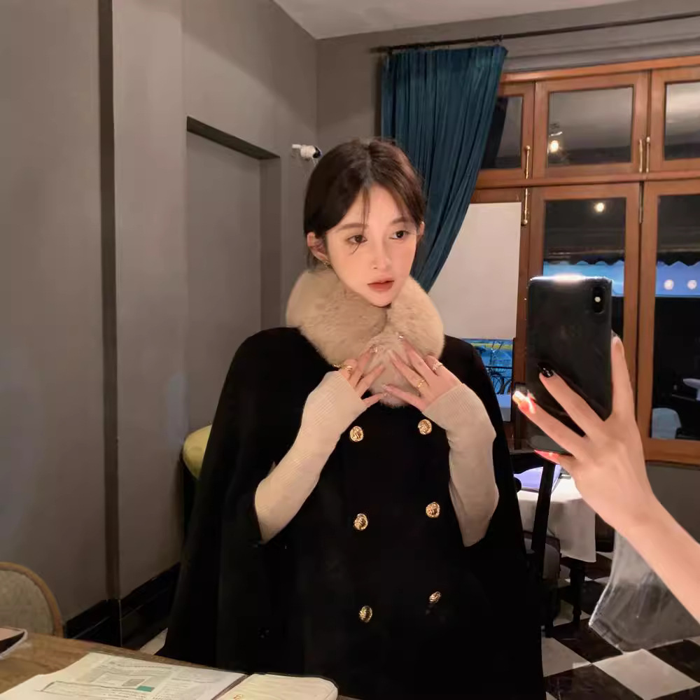 2024 가을 겨울 양면 울 코트, 작은 사이즈 여성용 모직 코트, 여우털 중간 길이 다용도 여성스러운 스타일