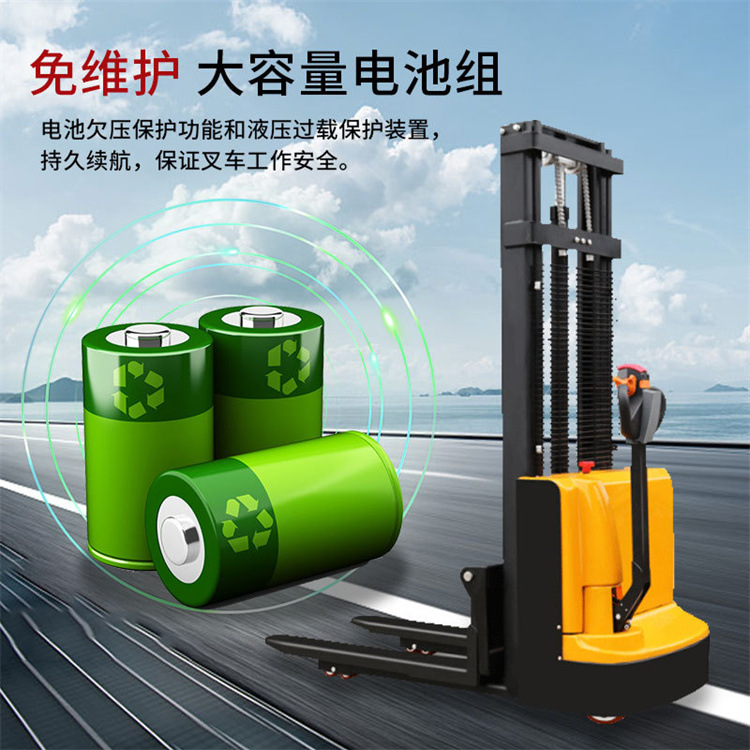 1.5吨全电动堆高车液压升高车2吨电瓶叉车托盘堆高铲车电动升降