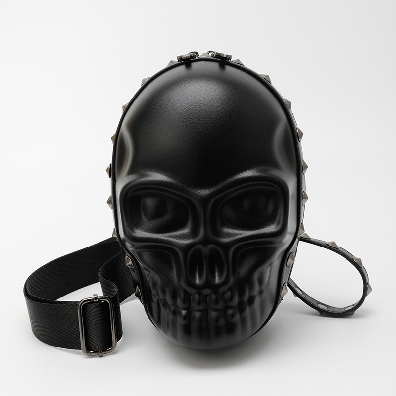 Bolso bandolera de calavera con personalidad de nuevo estilo para hombres, estilo de nicho de alta gama, mochila pequeña con remaches, bolsa de pecho, bolsa de locomotora deportiva, marea