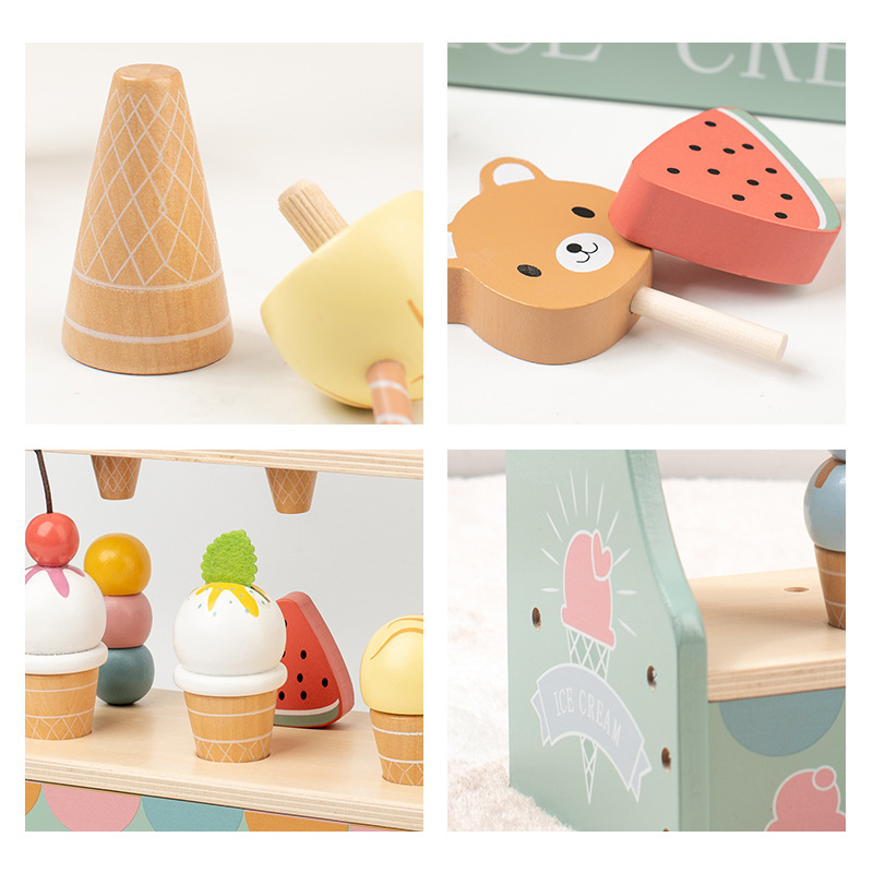 Simulación de madera helado estante de venta de dulces barril tienda de juguetes de madera helado para niños