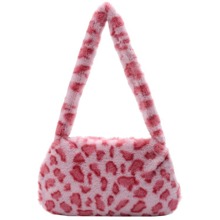Bolsa de hombro axila 2023 nueva moda bolso de hombro portátil estilo occidental chica caliente estampado de leopardo ins bolso de las mujeres bolsa de felpa