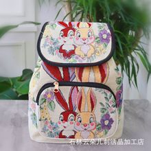 民族风全刺绣绣花双肩女包帆布大容量包抽带收紧型绣花包双肩包女