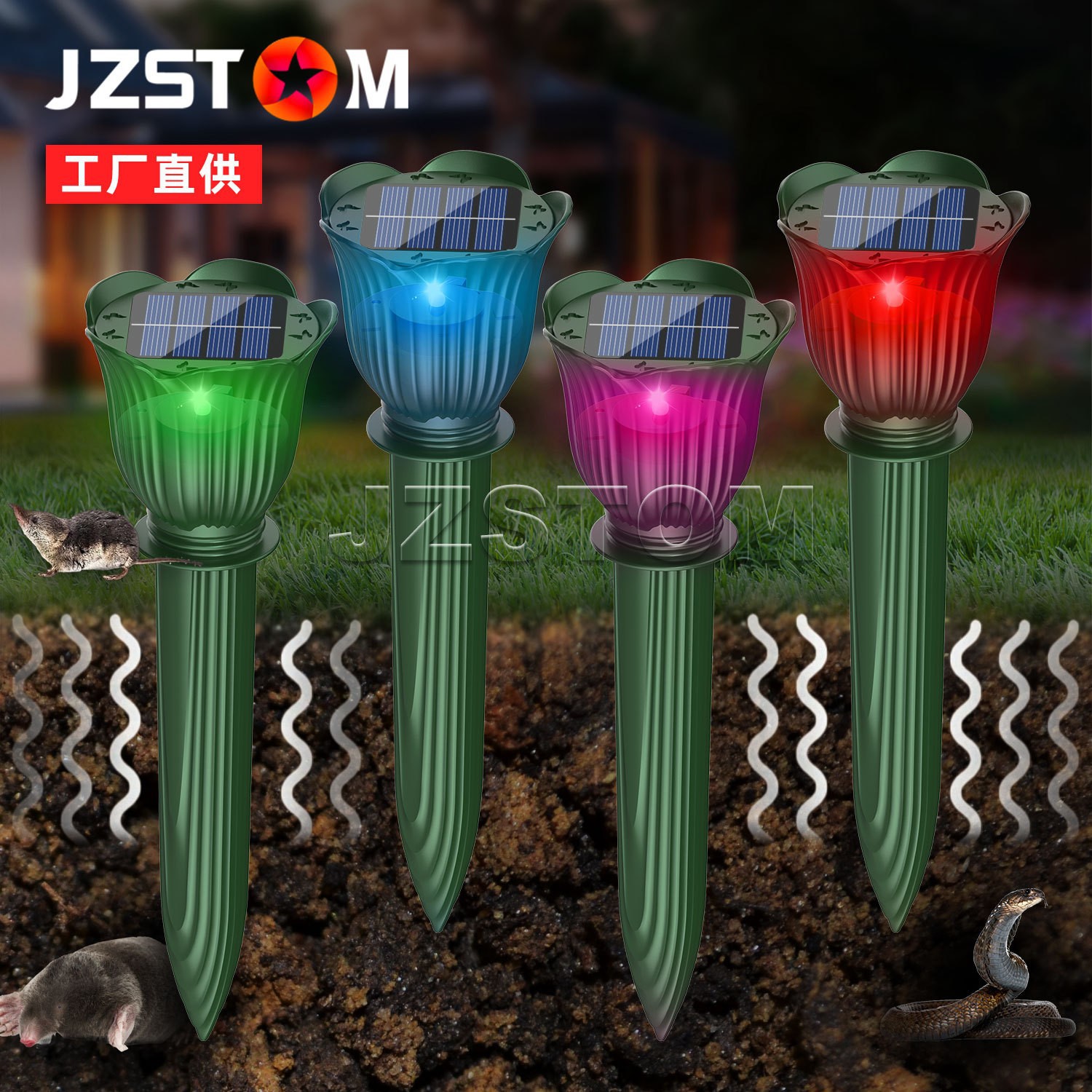 Repelente solar transfronterizo para ratones, repelente de serpientes electrónico ultrasónico, repelente de insectos de jardín de cría, repelente de aves, lámpara de césped de jardín