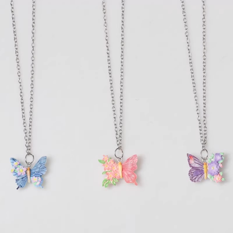 Original Colorful Butterfly Necklace for Girls with Good Looks, Snake Bone Chain, Niche Couple Pendant, Gift for Boyfriend