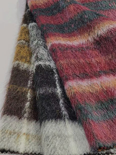 Woolen wool in stock long hair large plaid coat clothing/shoes and hats/bags fabric fabric Shaoxing supply