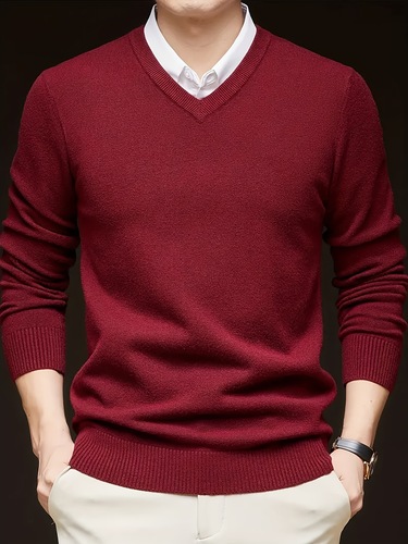 Long Sleeve Rayon Blend Men's V Neck Pullover Sweater