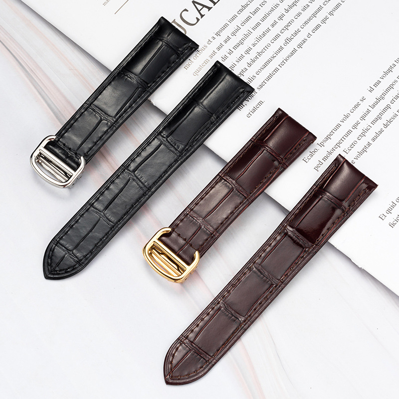 Leather strap suitable for tank watch strap folding buckle men's and women's cowhide flat interface