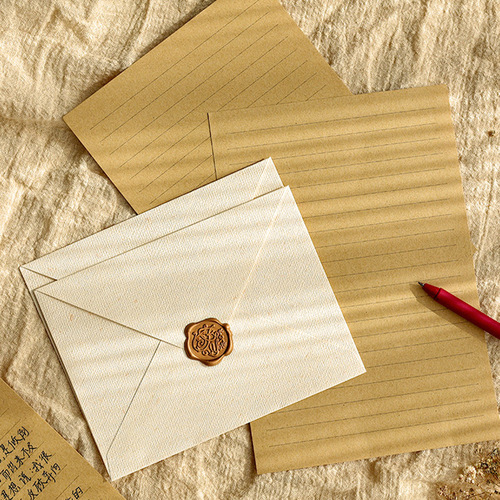 Retro letter paper, linen pattern, horizontal lines, kraft letter paper, fire paint seal, holiday literary message letterhead