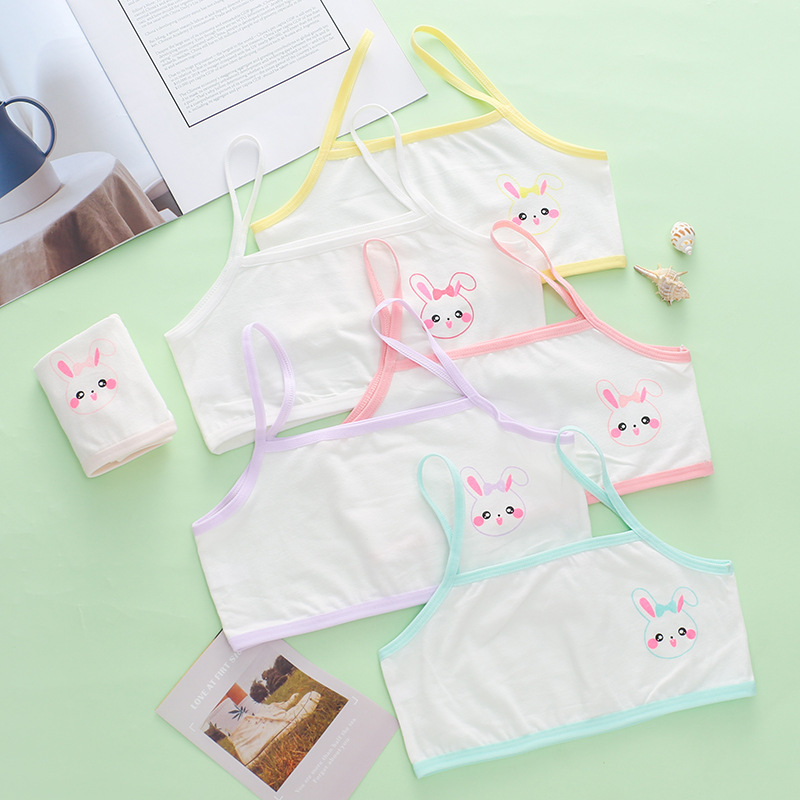 Children and Girls Small Vest Short Bra Developmental Primary School Students Sling Cartoon Pure Cotton Tube Top Underwear for Middle and Big Children