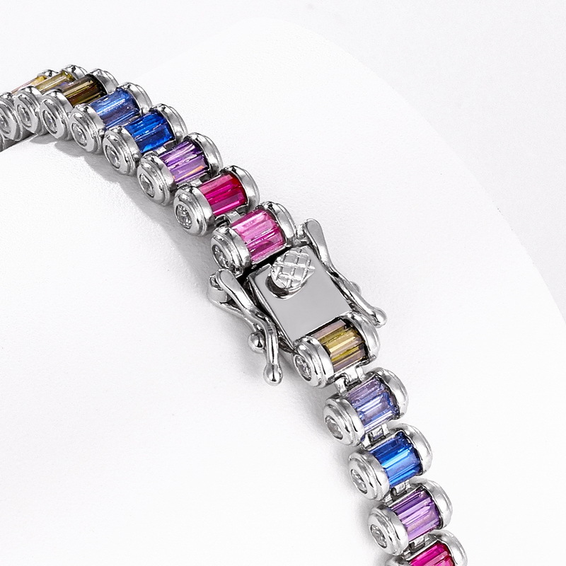 Nueva cadena de tenis de circonio de color de diamante completo transfronterizo S925 pulsera de tesoro de color arco iris con incrustaciones de plata