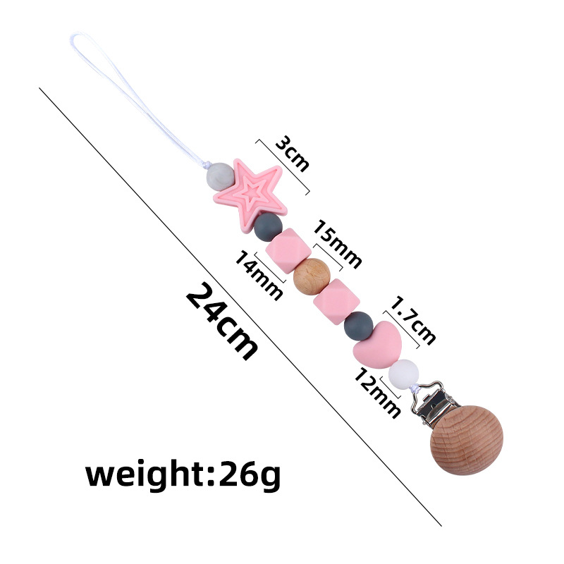 Suministros para bebés calmante clip de chupete de silicona bebé estrella de cinco puntas cadena anti-gota cuentas de silicona Cadena de chupete Comercio exterior Nuevo