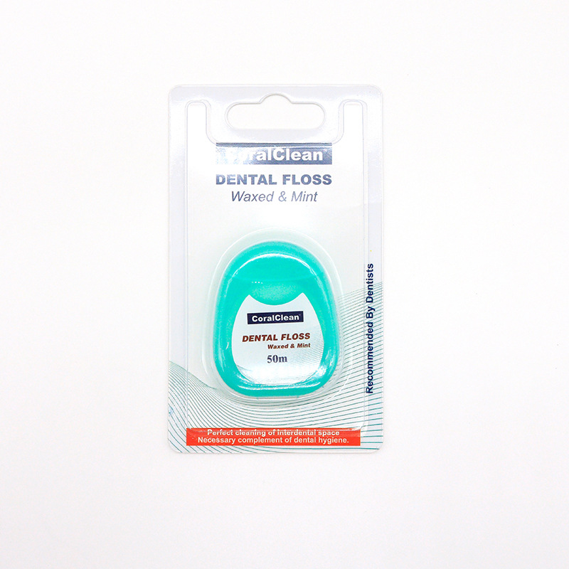 Menta sabor plana Hilo dental palillo Cuidado Oral limpieza fina hilo dental portátil en caja 50 m/rollo