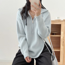 翻领半拉链慵懒风针织毛衣外套女2025秋冬新款韩系纯色针织衫毛衣
