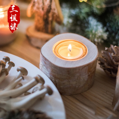 Cross-border wooden candlestick retro birch candlestick cup ornaments succulent flower pot log B&B decoration Amazon wholesale