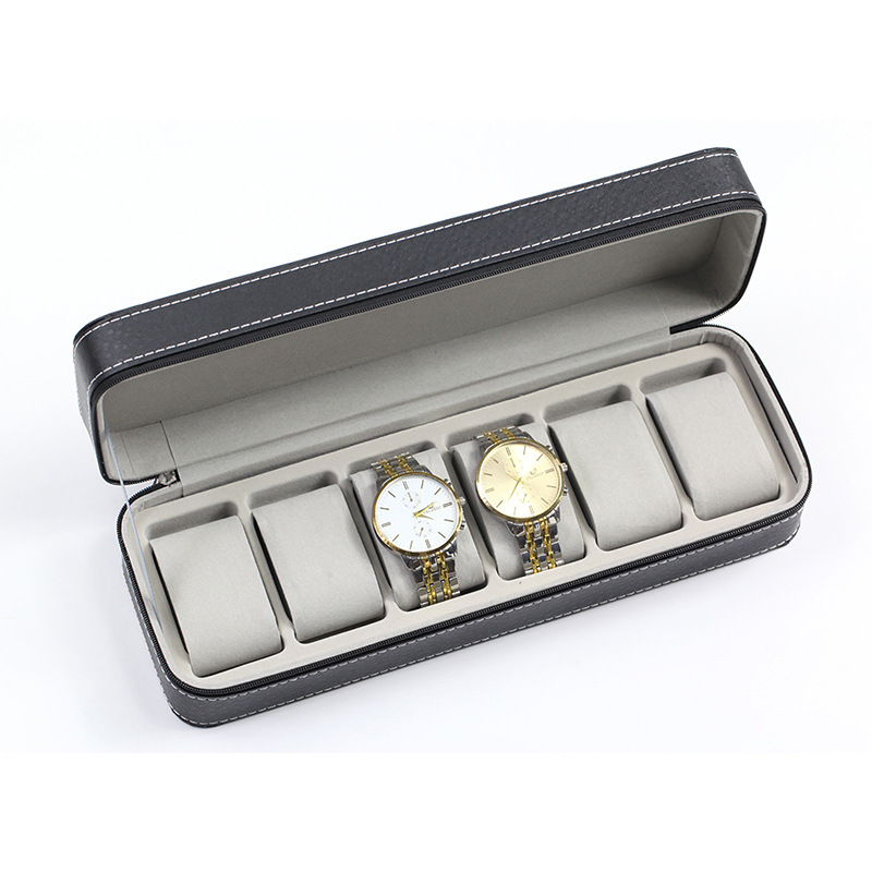 Caja organizadora para relojes 12 compartimentos cuero PU y madera con tapa transparente