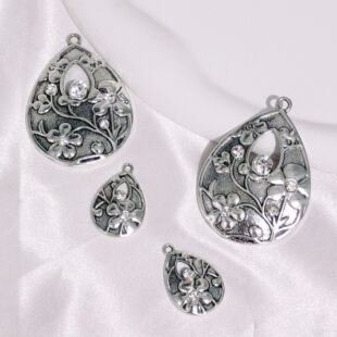 DIY Jewelry Accessories Water Drops Cross-border Alloy Ethnic Style Retro Hollow Rhinestone Crafts Christmas Pendant Material