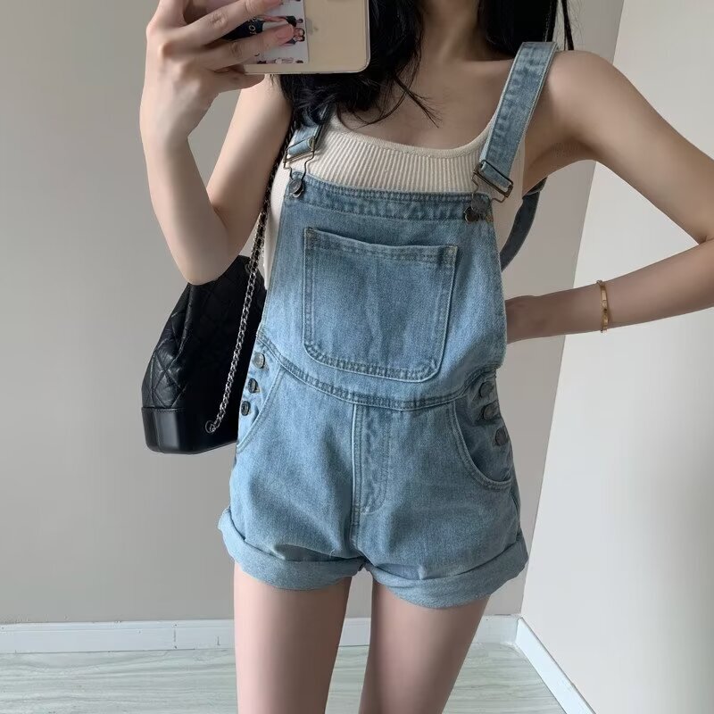 Cross-Border Wide-Leg Denim Dress, Sweet and Spicy Women's Clothing, New High-Waisted Suspender Skirt, Spaghetti Strap Short Skirt, Overalls for All Seasons