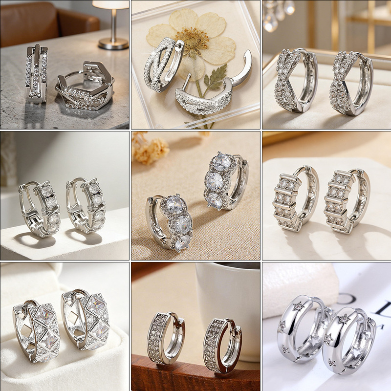 High-End, Light Luxury Silver Earrings in Various Styles, European and American Exquisite Zircon Earrings, Perfect for Everyday Wear and a Stylish Look High-End, Light Luxury Silver Earrings in Various Styles, European and American Exquisite Zircon Earrings, Perfect for Everyday Wear and a Stylish Look