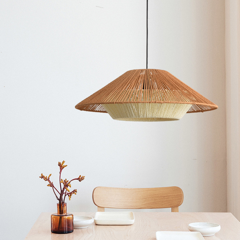 Estilo japonés estilo silencioso lámpara tejida cáñamo cuerda creativa pantalla comedor sala de estar B & B Inn té Sala simple ratán lámpara