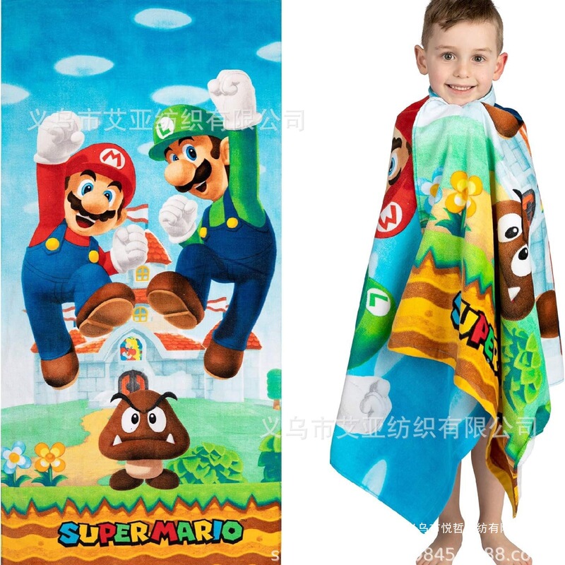 Super Mario Beach Towel Foreign Trade Hot Selling Amazon Cartoon Animation Children's Beach Towel Children's Bath Towel Towel