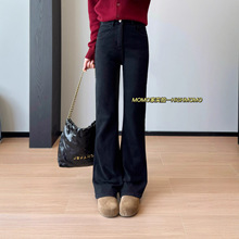 气质超模腿~好看到爆显瘦显腿长弹力植绒四面弹微喇叭牛仔裤女冬