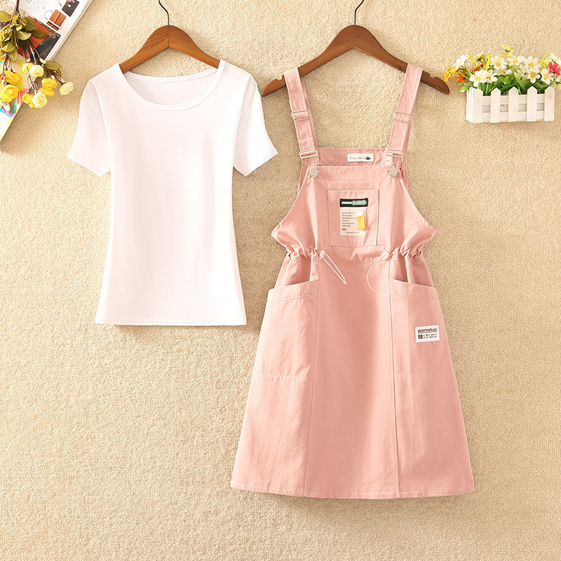 背带裙奶甜系女夏初中高中小个子元气少女小清新粉色连衣裙学生