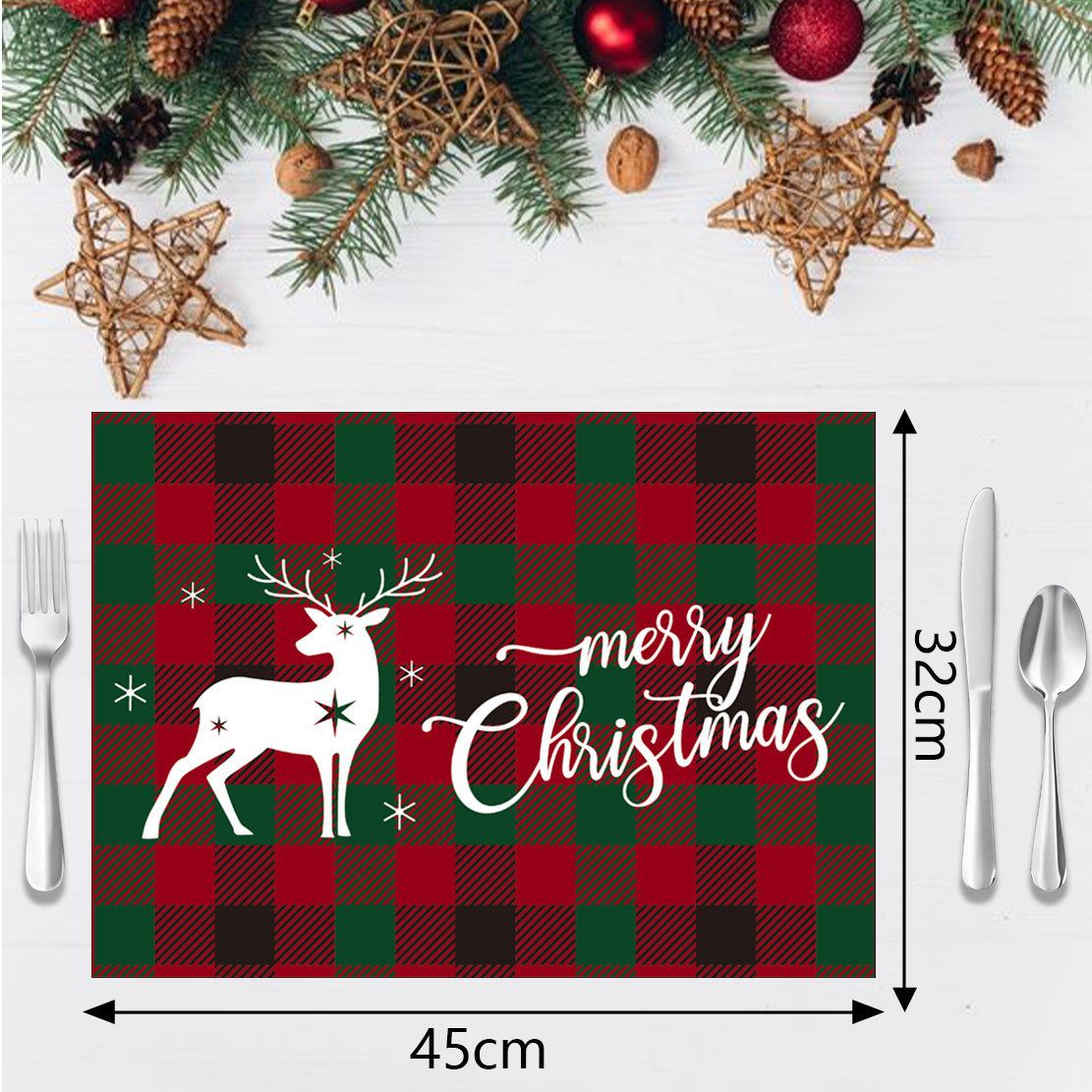 almohadilla de Navidad cuadrado inglés almohadilla de aislamiento térmico árbol de Navidad mesa de comedor festivales decoración del hogar impresión almohadilla de comedor occidental mayorista