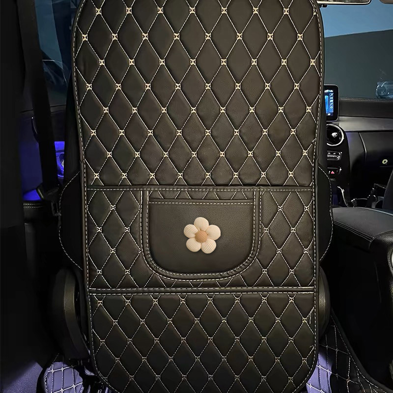 Qìchē Car Anti-Kick Pad Seat Back Protector Cover (Chair back anti-kick pad) - elegant-flower-black-long-anti-kick-pad-single