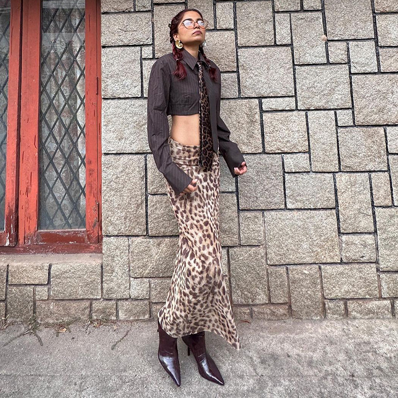 236g Weight Skirt Dresses Type Spandex, Polyester Fabric Type Mid Waist Waist Line Holiday Occasion Slim Fit Type Leopard Pattern Summer Season Streetwear Style Printing Craft Summer Streetwear Leopard Spandex Polyester Knee-Length Skirts 5