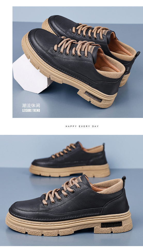 Giày da nam đế dày phong cách retro, mũi tròn, thủ công, đa năng — PZ6665 Kaki, PZ6665 màu đen chi tiết 16
