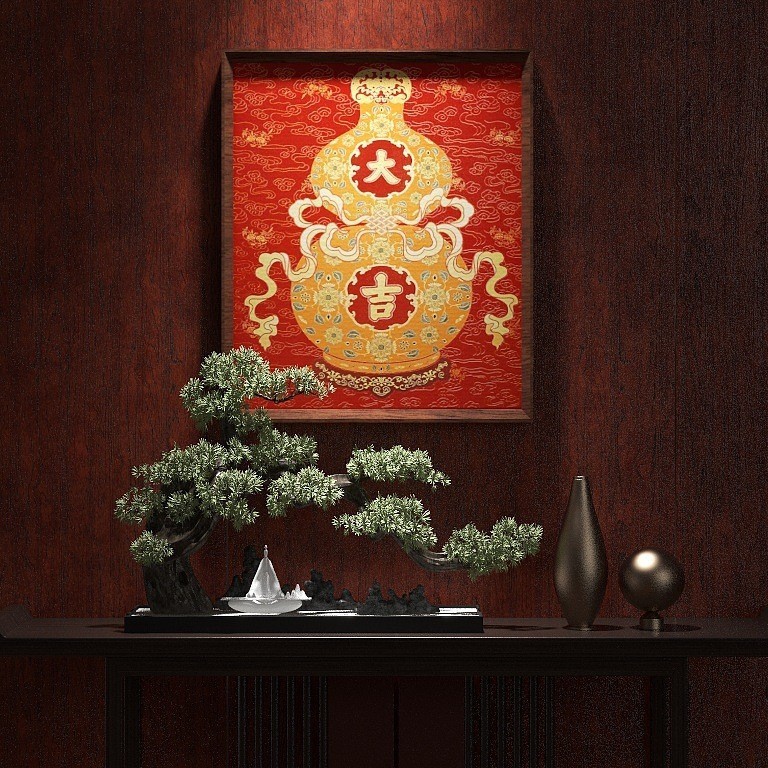 中古风玄关装饰画福禄葫芦花瓶复古油画走廊过道挂画高档摆件壁画|undefined